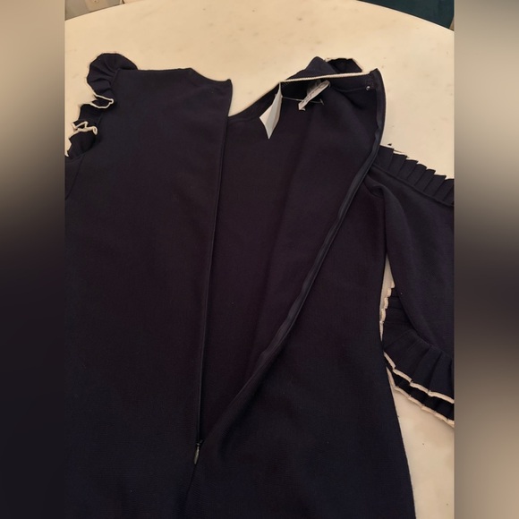 Oscar de la Renta Midi Dress XL Wool Black Cut Out Ruffle Long Sleeve Cocktail - Picture 16 of 16